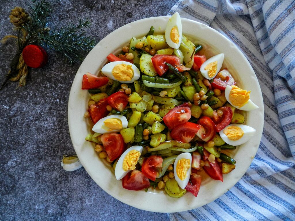 Delicious Vegetable Salad with Slices of Boiled Eggs