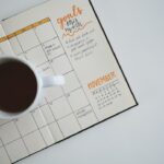 Planner and coffee on a desk for goal and weekly planning
