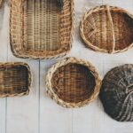 Woven storage baskets arranged in a home