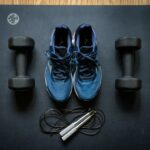 Exercise mat arranged in a simple home workout space