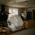 Laundry basket on a home counter as part of an everyday household routine